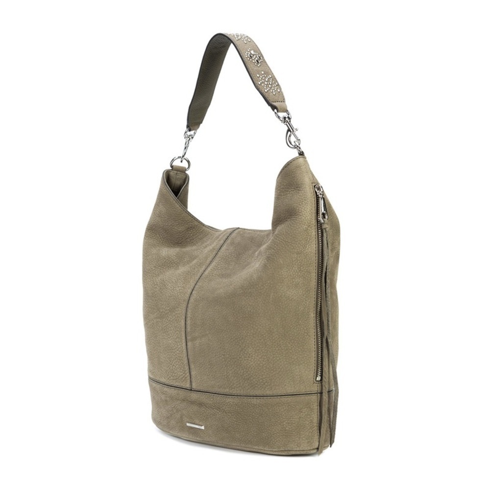 Rebecca Minkoff Bucket Studded Suede Silver Leather Shoulder Bag - Picture 14 of 14